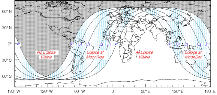 Carte des régions où l'éclipse de la Lune du 2011-06-10 sera visible sur la Terre